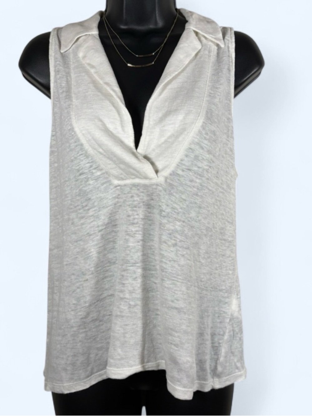 Banana Republic Light Cream Sleeveless V-Neck Collared 100% Linen Tank